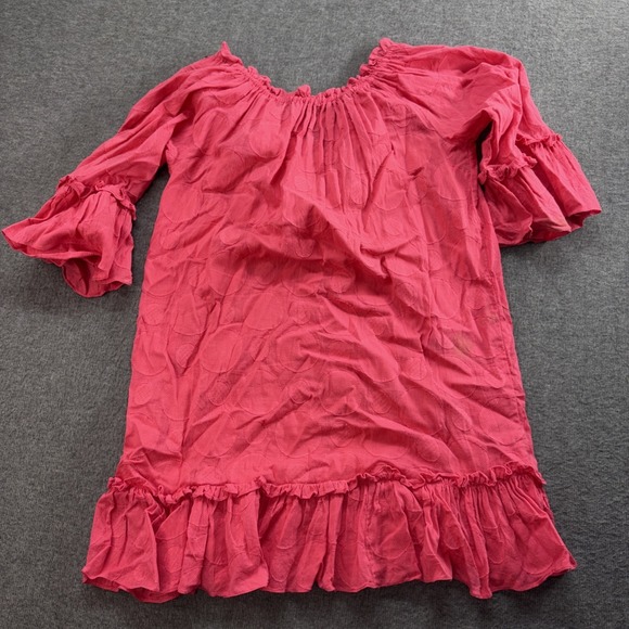 Mudpie Women's Tunic Top Size Medium pink, ruffled, textured polka dot - Picture 6 of 9